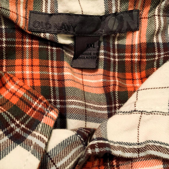 Old Navy Collar Snap Button Western Pocket Long Sleeve Plaid Mens 2X Orange - Picture 6 of 8